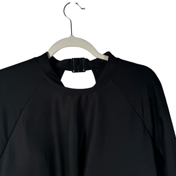J Crew Active Ribbed Long Sleeve One Piece Rash Guard Swimsuit Black Womens 24 - Picture 3 of 9